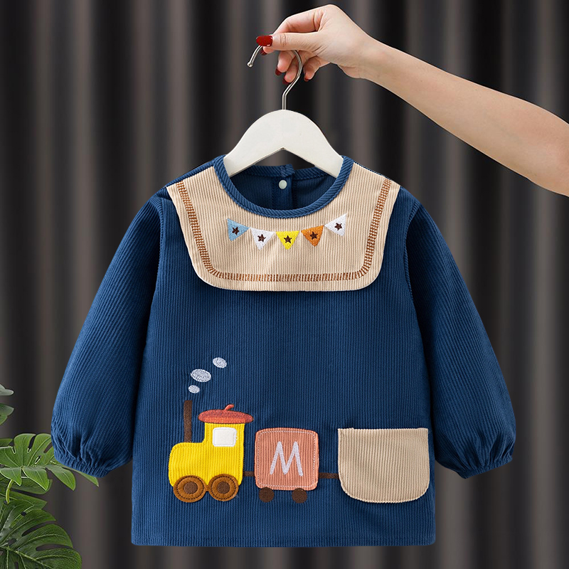 Autumn and winter baby boy smock waterproof and anti-dirty children's bib 2025 new winter set cotton clothing kindergarten reverse dressing
