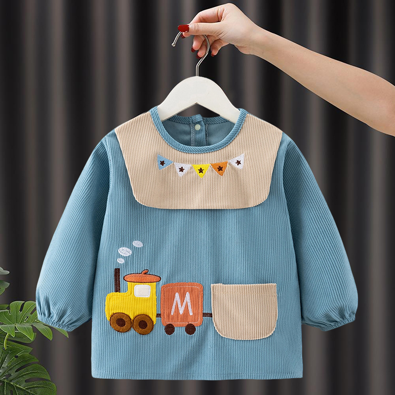 Autumn and winter baby boy smock waterproof and anti-dirty children's bib 2025 new winter set cotton clothing kindergarten reverse dressing