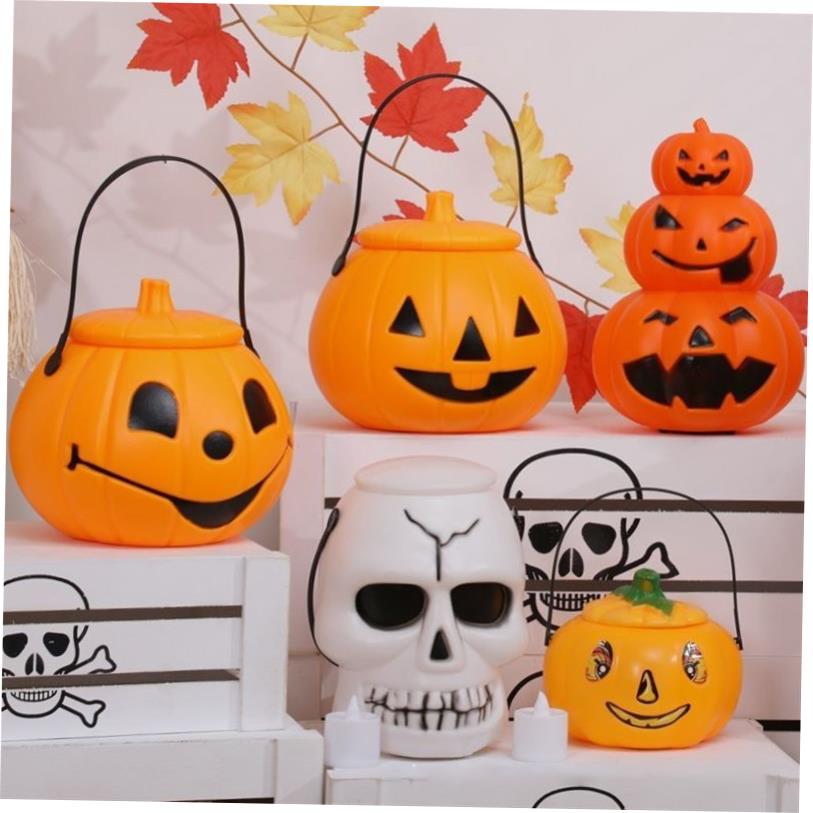 Halloween jack-o -lantern with lid pumpkin bucket candy jar - 图1