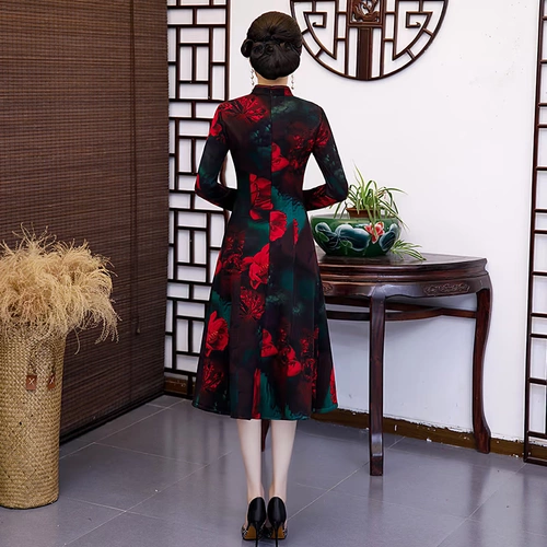 Утепленное длинное ципао, платье для матери, 2020 года