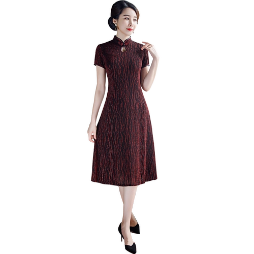 Летнее ципао для матери, длинное ретро платье, средней длины