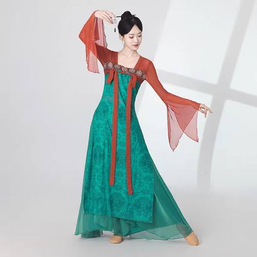 古典舞蹈服装女飘逸身韵练功服汉唐古风齐胸裙中国民族舞演出表演 - 图1