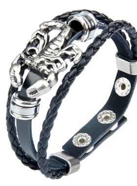 新款简约多层编织船锚牛皮手链