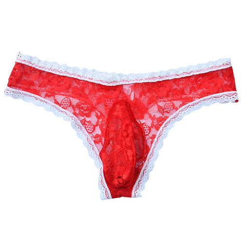 男士蕾丝三角裤囊袋大包蛋性感拼色内裤超薄透气丝袜内衣情侣 - 图2