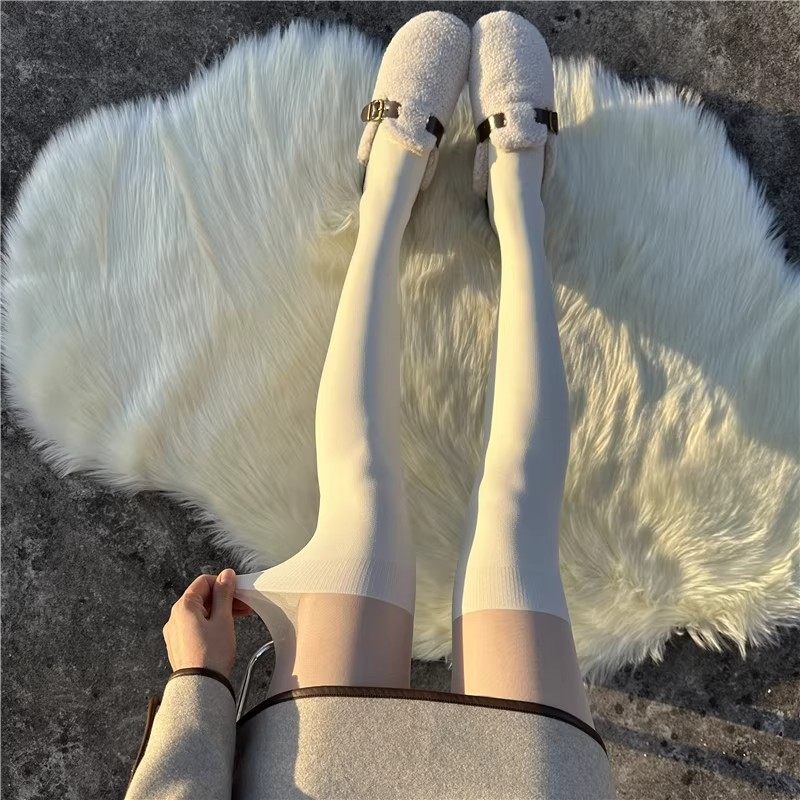 灰色连裤袜秋冬毛圈假高筒过膝大腿拼接白色打底裤女JK长筒白丝袜,淘宝优惠券,粉丝福利购,淘宝优惠卷