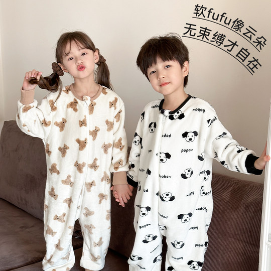 儿童连体睡衣秋冬季男童女童睡袋法兰绒珊瑚绒保暖冬款宝宝防踢被