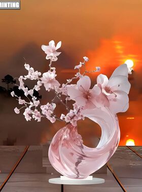 1PC Pink Cherry Blossoms 2D Flat Acrylic Figurine Home Offic