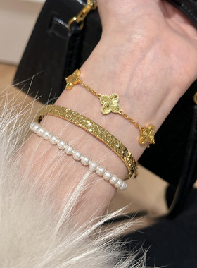 古法金包银碎冰冰素圈手镯手环女