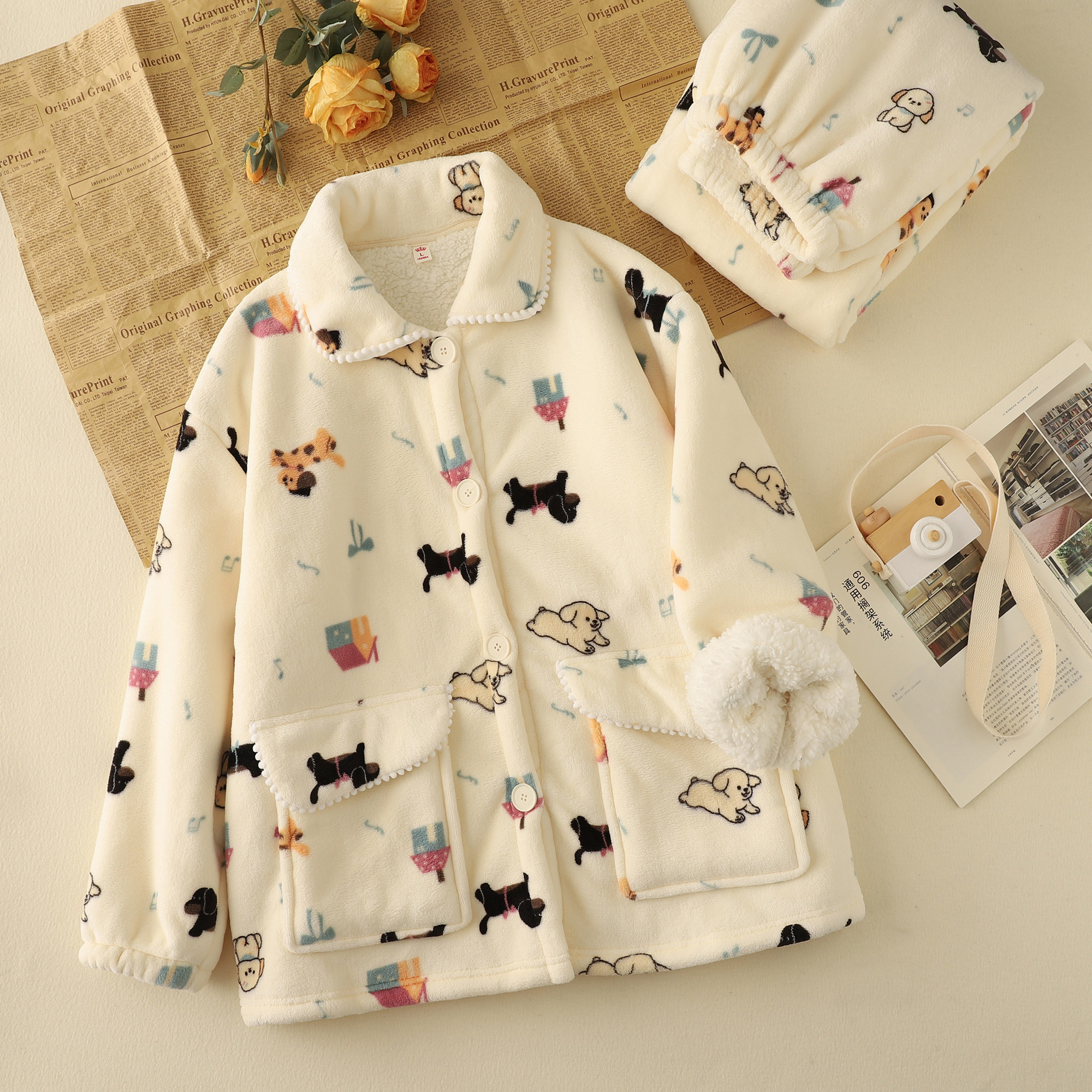 羊羔绒双层珊瑚绒卡通睡衣女法兰绒秋冬季韩版家居服女可爱套装,淘宝优惠券,粉丝福利购,淘宝优惠卷