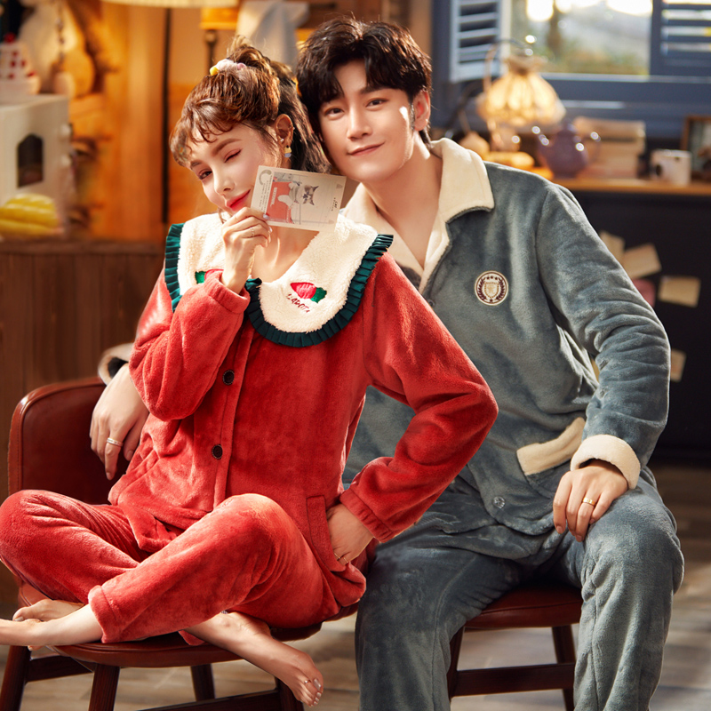 倩缇歌旗舰店情侣睡衣秋冬珊瑚绒加绒加厚家居服女韩版可爱睡衣女冬男士法兰绒0