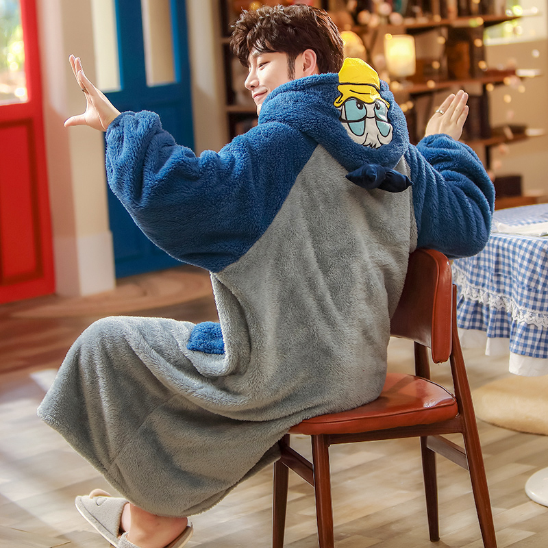 倩缇歌旗舰店情侣睡衣女秋冬珊瑚绒睡袍加厚可爱网红长款浴袍法兰绒家居服男3