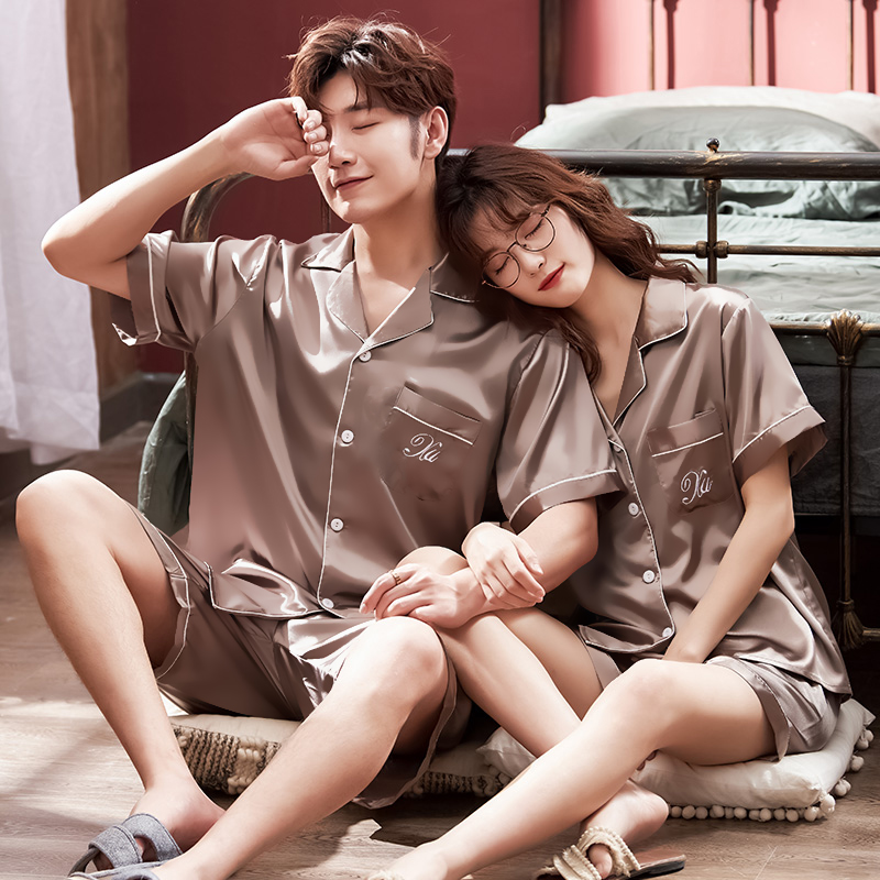 倩缇歌旗舰店情侣睡衣女夏季冰丝男士薄款两件套装短袖丝绸夏天可爱家居服网红2