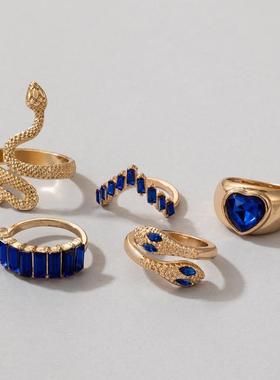 Ring Bracelet snake shaped love heart five piece ring set