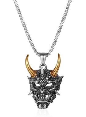 Fangs Demon MasygAqMTIhk Pendant Necklace 尖牙牛角般若面具吊