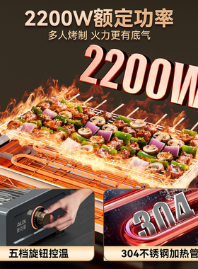 2200W媲美明火！双层无熏烟爆烤