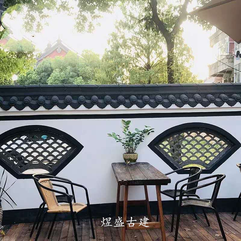 扇形镂空花窗砖雕仿古围墙装饰挂件浮雕水泥鱼鳞窗花瓦花格窗透窗