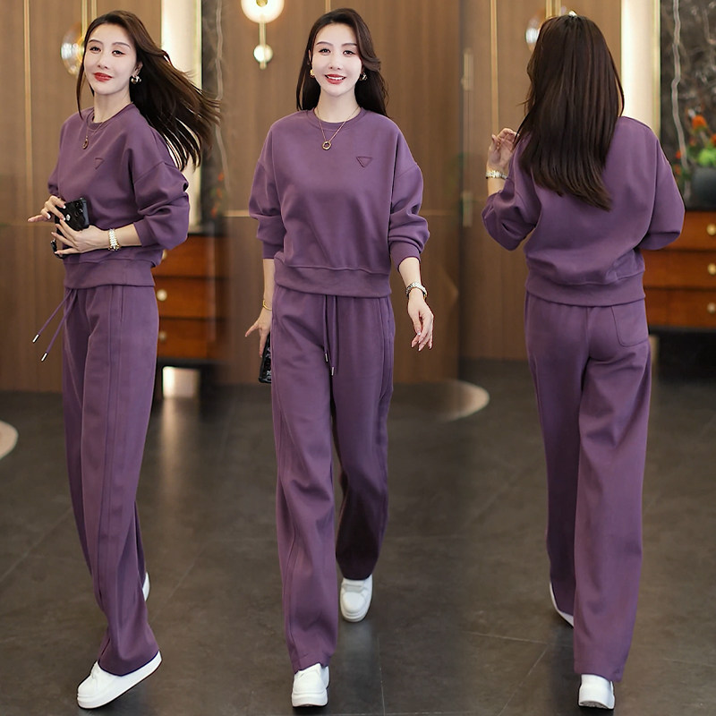 简约运动风卫衣套装女秋季宽松韩版圆领长袖阔腿裤两件套休闲套装,淘宝优惠券,粉丝福利购,淘宝优惠卷