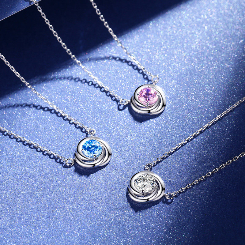 海漾三叶草女超闪锆石925纯银项链 海漾珠宝项链