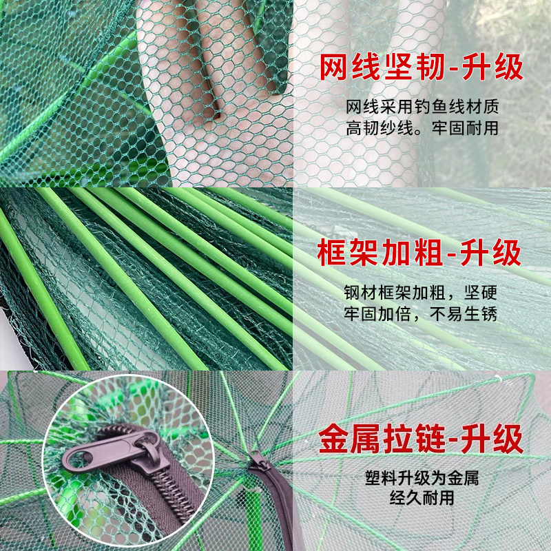 折叠虾笼抓鱼笼鱼网抓黄鳝渔网龙虾网笼捕虾网鱼网抓扑螃蟹捕鱼笼 - 图2