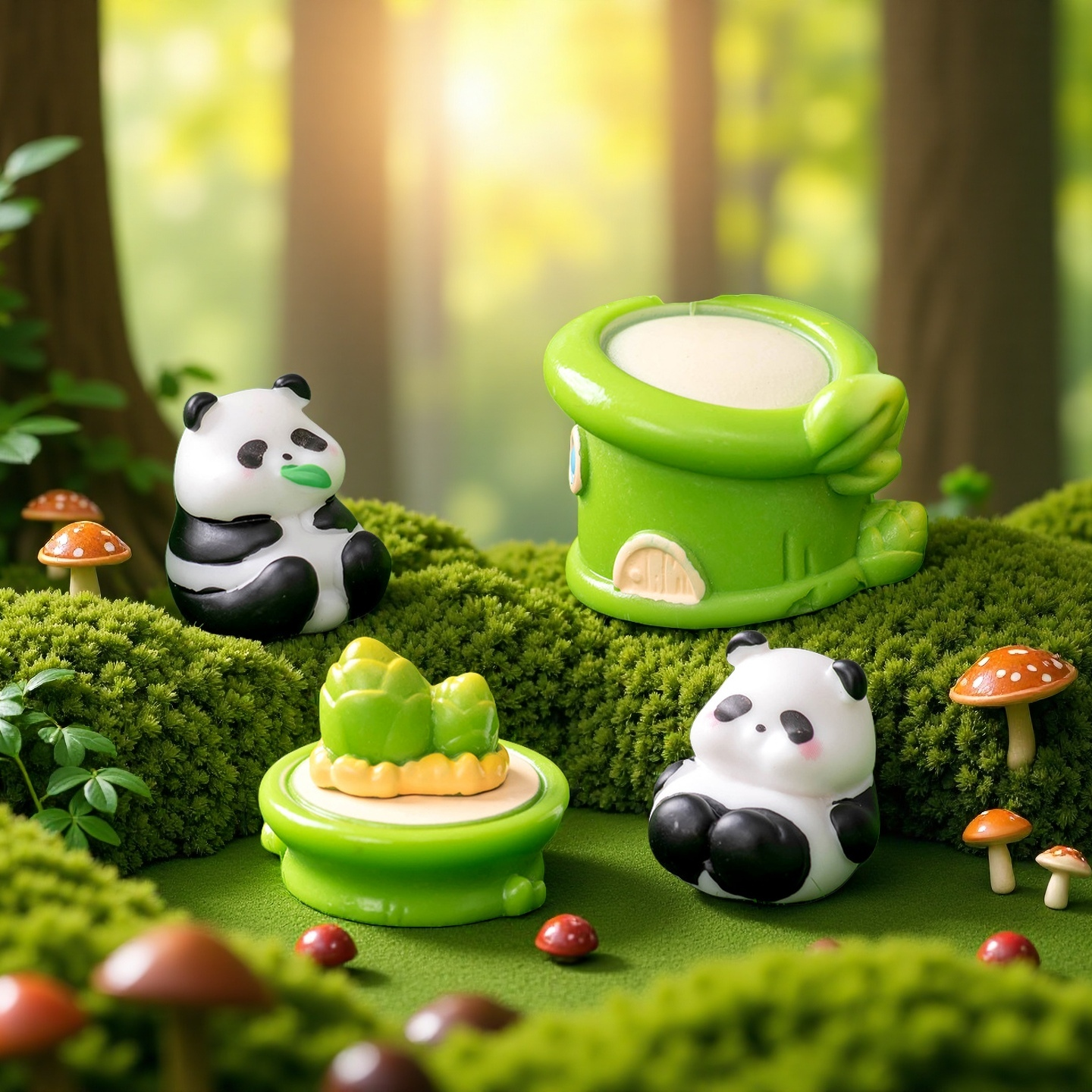 微景观创意田园小熊猫公仔桌面摆件春笋竹房子摆件DIY装饰品配件,淘宝优惠券,粉丝福利购,淘宝优惠卷