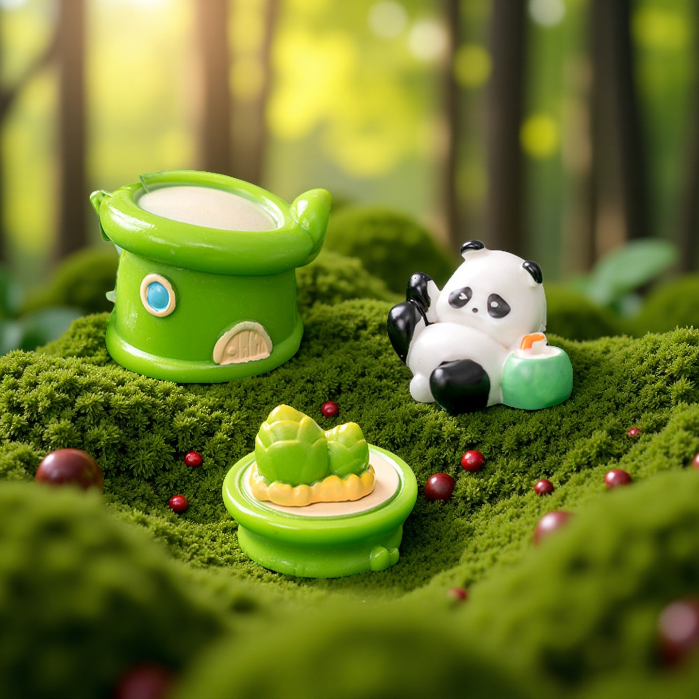 微景观创意田园小熊猫公仔桌面摆件春笋竹房子摆件DIY装饰品配件,淘宝优惠券,粉丝福利购,淘宝优惠卷