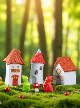 创意欧式复古精灵红瓦装饰摆件