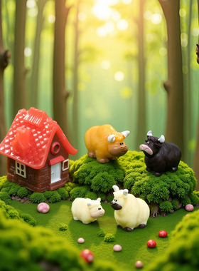 创意写实黑白牦牛桌面微景观摆件