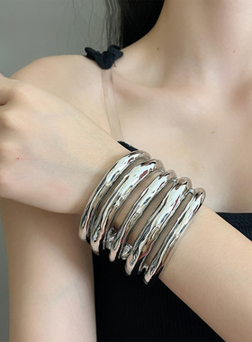 日系coopkoop欧美多层宽版镂空线圈金属手镯女个性手环简约百搭