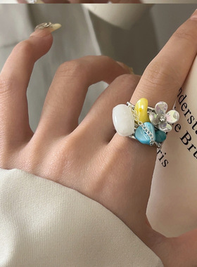 日系CoopKoop夏季清新甜美立体海螺花朵戒指可爱彩色小众设计感