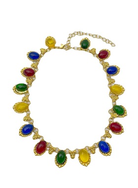 日系CoopKoop中古气质彩色椭圆项链宫廷风复古高级感轻奢锁骨链