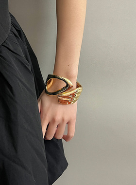 日系CoopKoop欧美个性冷淡风镂空金属手镯女简约高级感宽版手环