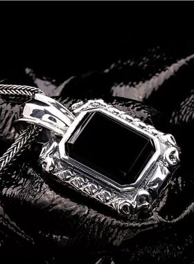 日系coopkoops银镶嵌黑宝石吊坠男士银项链帅气时尚银首饰欧美