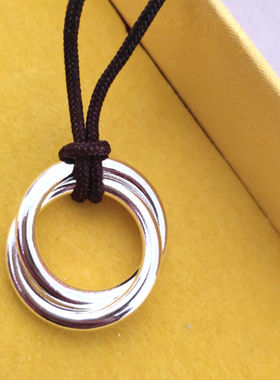 日系coopkoop银项坠乾坤圈吊坠双环手工银太极圈项坠阴阳环挂坠
