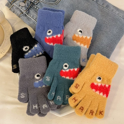 Детские зимние перчатки, детский демисезонный удерживающий тепло милый трикотажный комплект для мальчиков