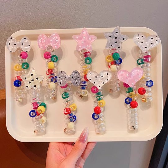 儿童波点爱心电话线发圈女童高马尾泡泡辫头绳宝宝不伤发皮筋头饰