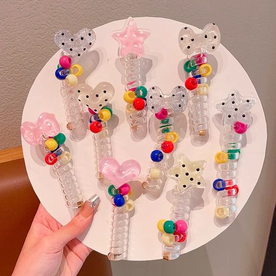 儿童波点爱心电话线发圈女童高马尾泡泡辫头绳宝宝不伤发皮筋头饰