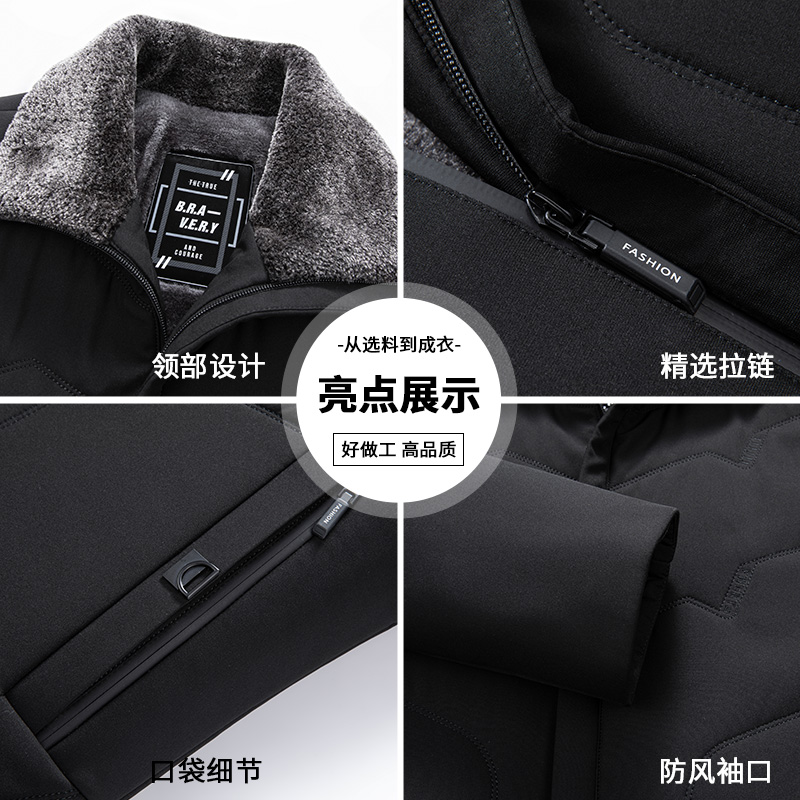 雅鹿爸爸裝翻領棉服2023冬季新款加絨加厚休閑棉衣中老年爺爺棉襖_雅鹿倍思億專賣店_男裝