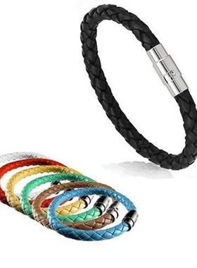 Simple Design Mens Leather Bracelet Multicolor Stainless St