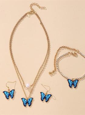 Hot Sale Butterfly Jewelry Set earrings necklace bracelet 新