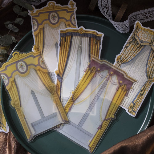 复古窗帘拼贴卡 欧式文艺大尺寸窗帘图案手账打底装饰素材拼贴卡 - 图2