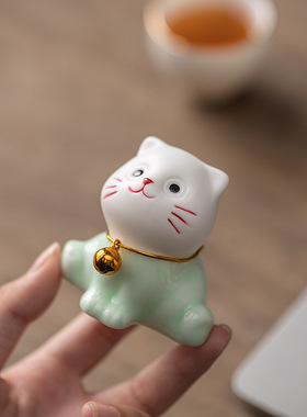 迷你陶瓷可爱小猫咪治愈系招财卡通动物家居客厅桌面装饰小摆件