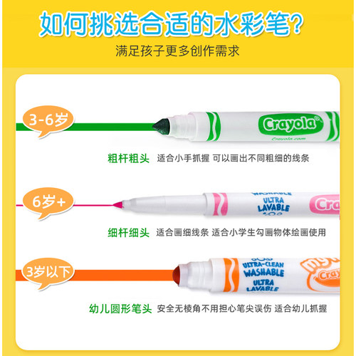 Crayola绘儿乐水彩笔套装儿童可水洗12色24色圆头彩色笔幼儿园画画工具颜色笔小学生用安全无毒美术绘画笔 - 图3