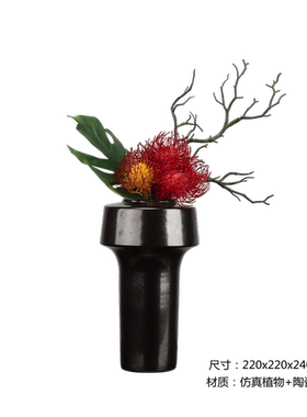 新中式风陶瓷电视柜仿真花摆件