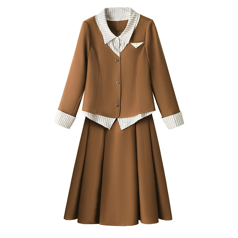 300斤胖莹大码女装韩版学院风美拉德条纹通勤假两件西服半裙套装,淘宝优惠券,粉丝福利购,淘宝优惠卷