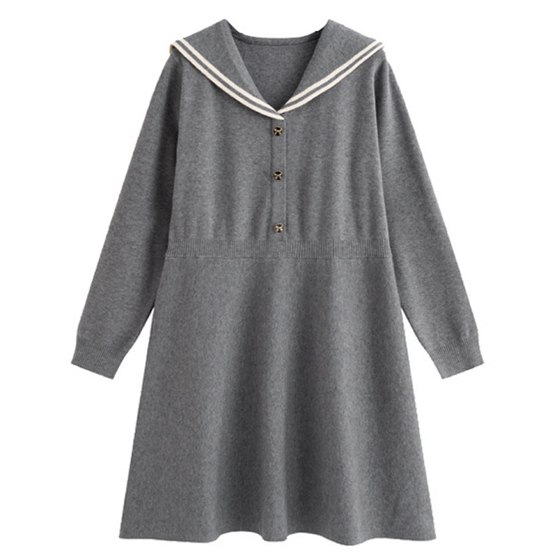 胖莹莹大码女装学院风海军领弹力高级感收腰针织小个子短款连衣裙,淘宝优惠券,粉丝福利购,淘宝优惠卷