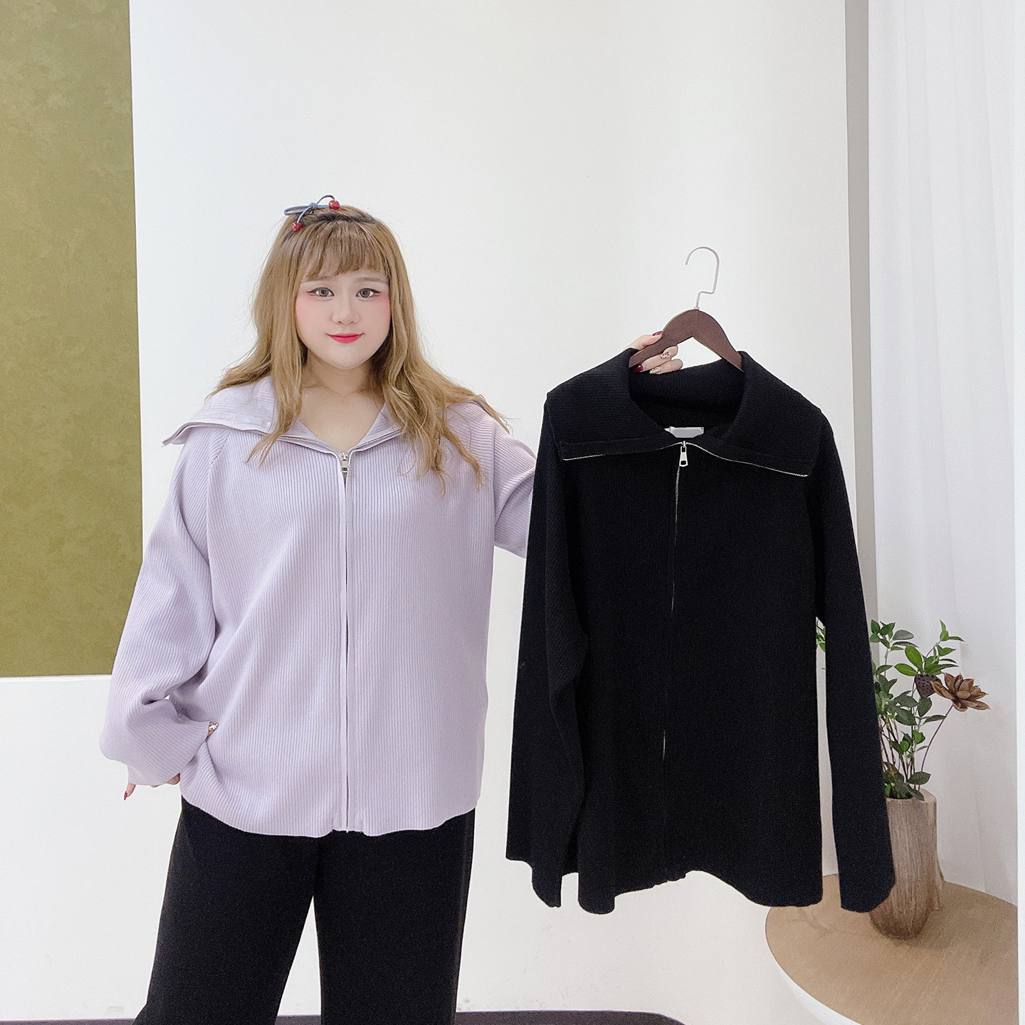 胖莹大码女装300斤胖mm韩系简约宽松纯色减龄拉链针织衫休闲外套,淘宝优惠券,粉丝福利购,淘宝优惠卷