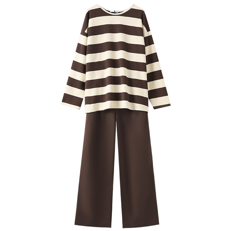 300斤胖莹莹大码女装慵懒风韩系减龄条纹针织衫阔腿裤显瘦套装,淘宝优惠券,粉丝福利购,淘宝优惠卷
