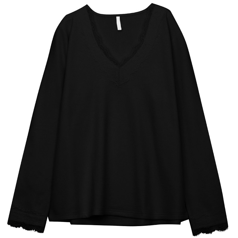 加绒V领蕾丝拼接胖莹莹大码女装200斤胖mm休闲打底衫宽松长袖T恤,淘宝优惠券,粉丝福利购,淘宝优惠卷