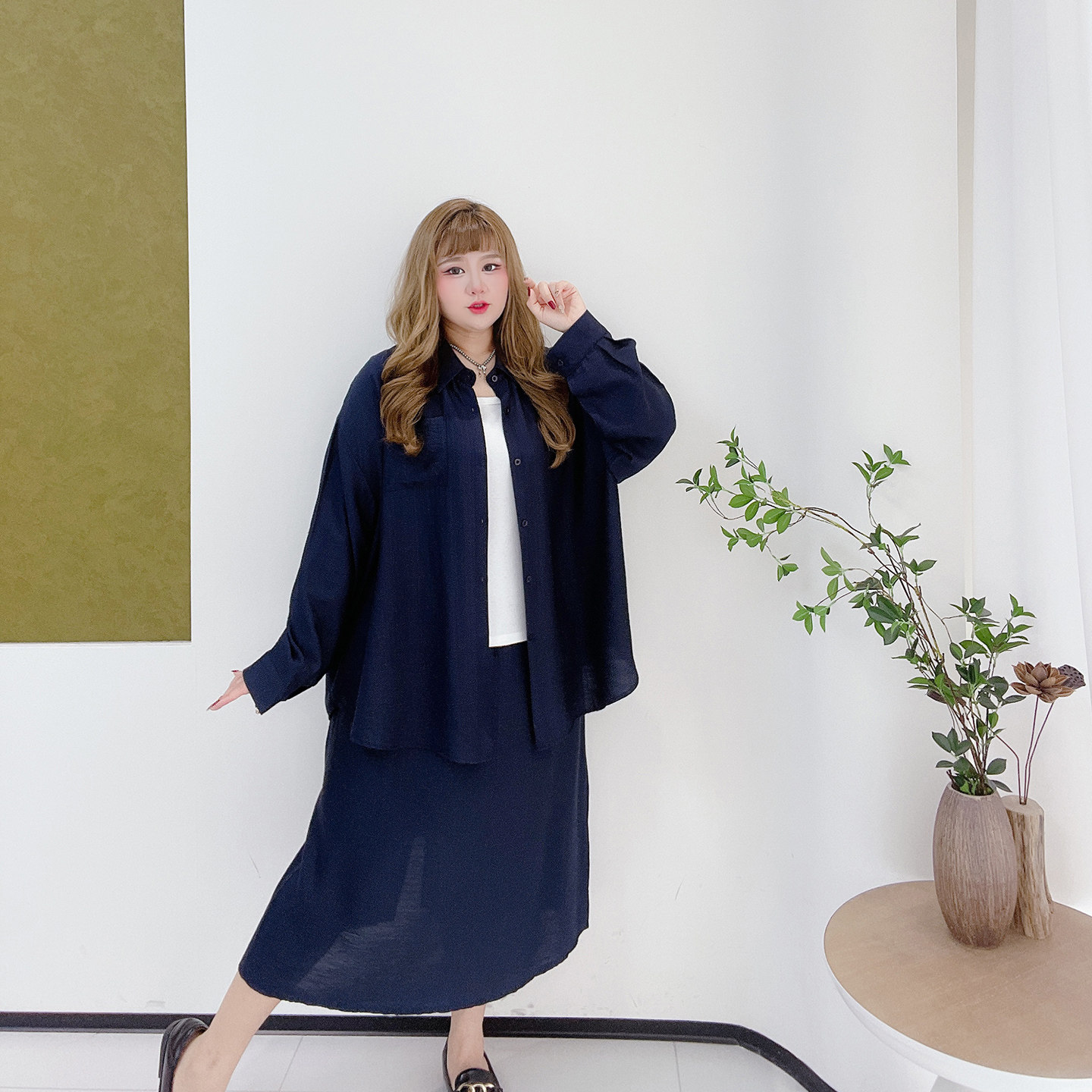 300斤胖莹大码女装秋款复古慵懒风松弛感简约衬衫吊带半身裙套装,淘宝优惠券,粉丝福利购,淘宝优惠卷