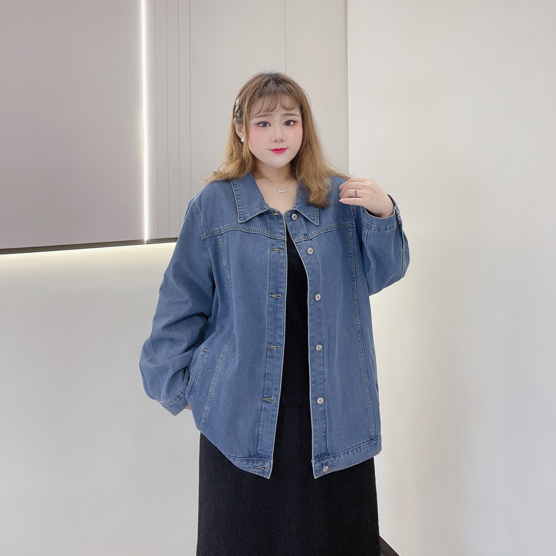 300斤特大码女装胖mm洋气时尚百搭减龄宽松休闲显瘦遮肉牛仔外套,淘宝优惠券,粉丝福利购,淘宝优惠卷